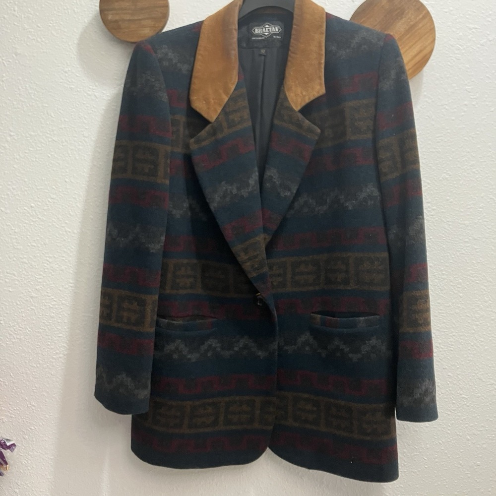 Braetan Vintage Aztec Print Suede Collar Equestrian Blazer Jacket Size 12